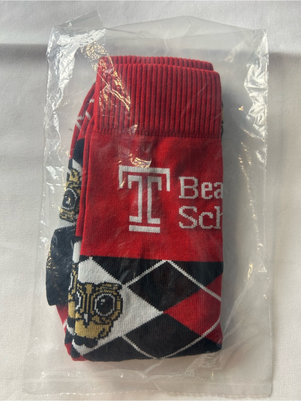 Temple University Beasley School of Law Socks One Size New Red Argyle Owl Socks